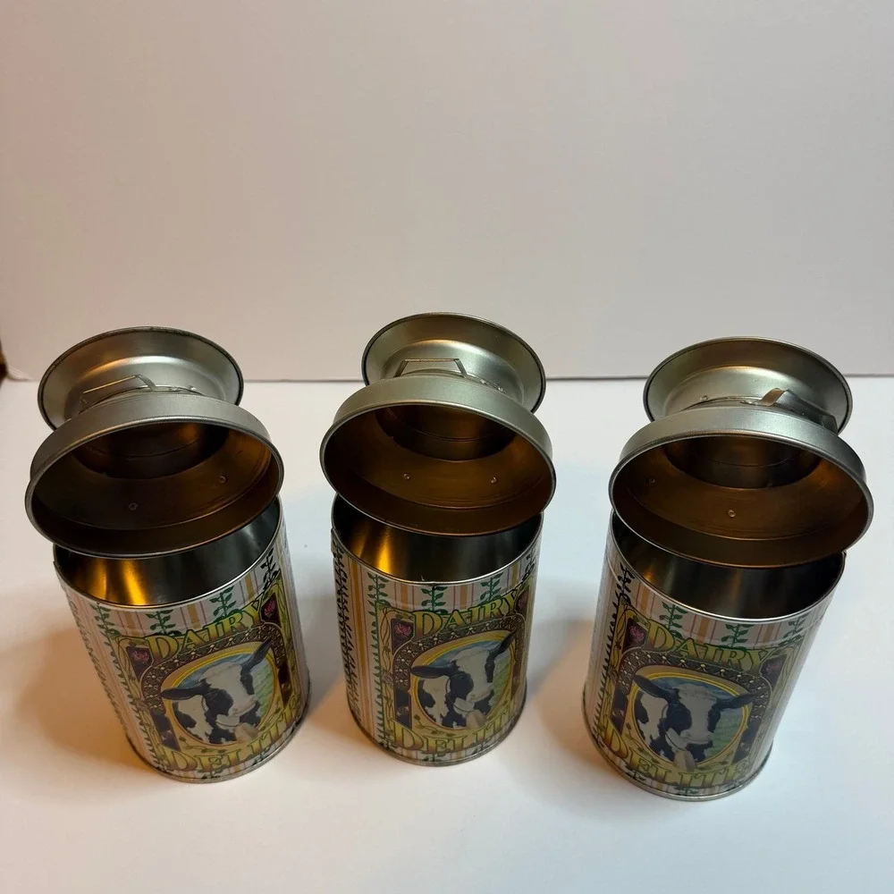 Vintage Dairy Delite Milk Can Tin Canisters Cow Farmhouse Cottagecore Set of 3